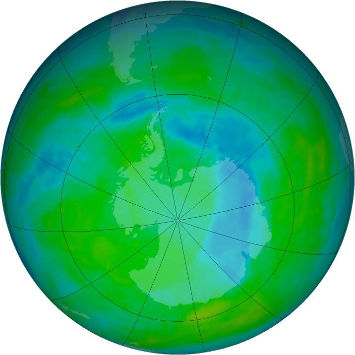 Antarctic ozone map for 23 December 1990